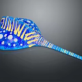 Colorful Blue Stingray With Yellow Stripes White Spots And Long Striped Tail