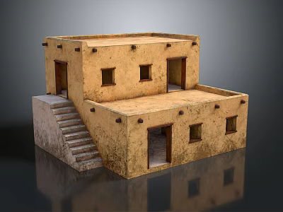 Two Story Traditional Residential Building With Earth Toned Exterior Stairs And Windows 3d model