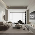 Modern Living Room Interior Design With Beige Sofa Coffee Table Wall-Mounted TV And Linear Fireplace