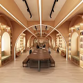 Artistic Library Interior Design With Wooden Shelves And Long Table