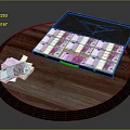 Decorative Ornament Set With Box And Euro Banknote Models On Wooden Table