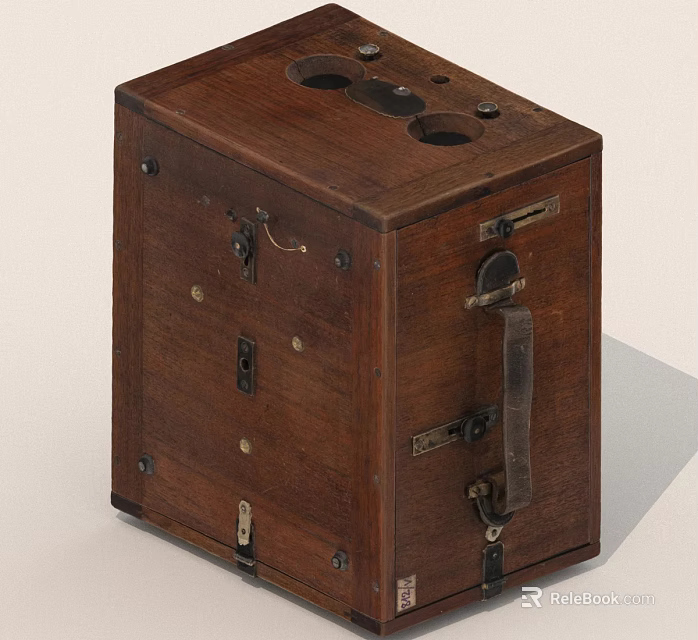 Antique Wooden Camera With Vintage Design Metal Hinges And Handle 3d model 