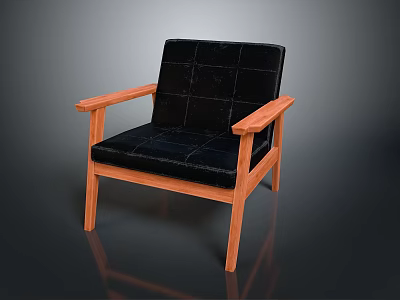 Modern Wooden Armchair with Black Padded Seat Backrest and Sturdy Legs Design 3d model