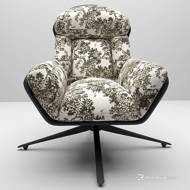 Lazy Chair With Floral Pattern Black Frame And Swivel Base 3d model 