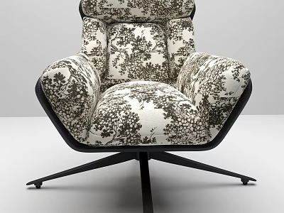 Lazy Chair With Floral Pattern Black Frame And Swivel Base 3d model