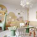 Vibrant Kids Room Interior Design With Giraffe Toy Colorful Chairs Table Cloud Decorations And Bookshelves