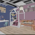 Bright Natural Wood Styled Mall Hall Display With Cozy Complete Set Of Home Furniture