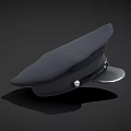 Police Hat With Dark Blue Design Badge And Black Leather Strap