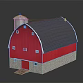 Traditional Red Barn Building With Gray Roof Arched Design White Windows And Wooden Door