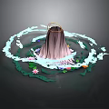 Scene Structure With Halo Long Hair and Circular Decorations Surrounded by Flowers and Green Elements