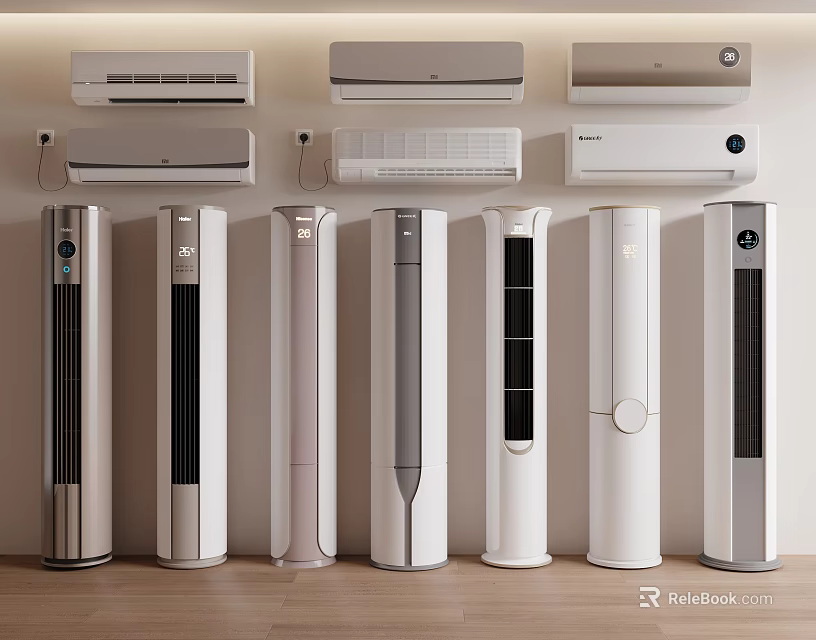Modern Air Conditioners And Fans Display With Various Styles And Contemporary Designs 3d model 