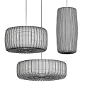 Cream Colored Striped Fabric Pendant Lights With Round And Cylindrical Shapes For Interior Decor