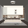 Modern Minimalist Bedroom Interior With Bed Nightstands Curtains And Wardrobe