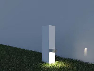 White Building Exterior Wall With Cube Structure And Grass Area Lighting 3d model