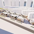 Aerial View of Urban Commercial Street with Modern and Traditional Architecture and High Rise Buildings