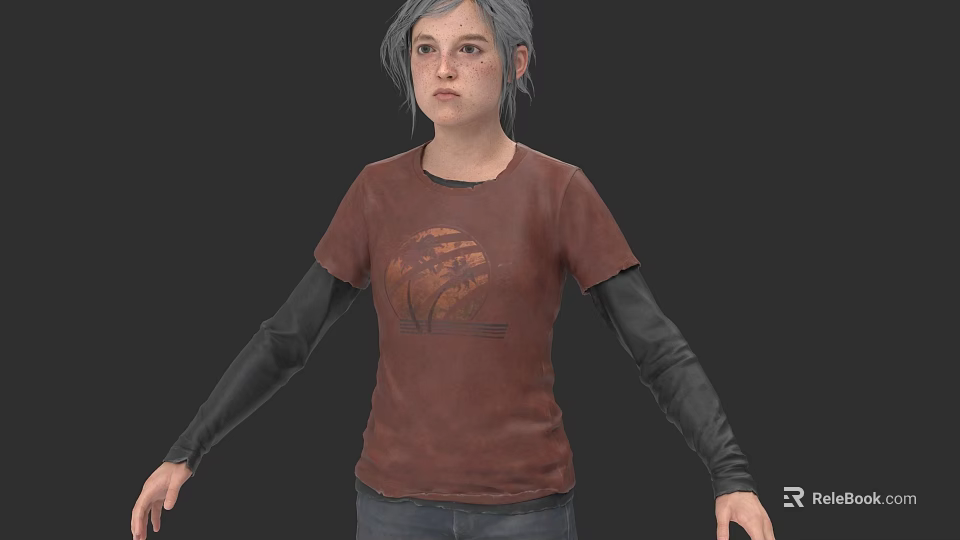 Game Movie Character With Gray Hair Wearing Brown T-shirt Black Long Sleeves And Jeans 3d model 