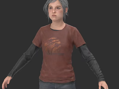 Game Movie Character With Gray Hair Wearing Brown T-shirt Black Long Sleeves And Jeans 3d model
