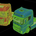 Red And Blue Modern Functional Commercial Trucks With Sleek Exterior Design