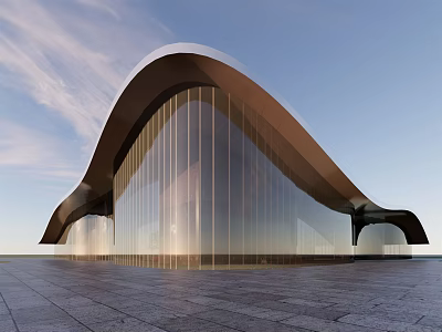 Modern Architectural Building With Curved Roof Large Glass Curtain Walls And Open Plaza 3d model