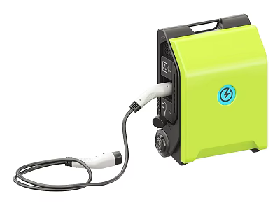 Portable Neon Yellow EV Charging Station With Handle And Charging Cable 3d model