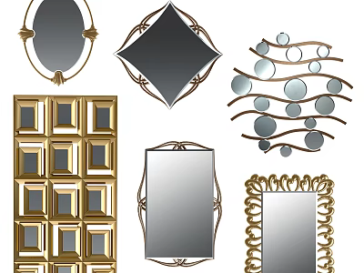 Various Decorative Mirrors Featuring Ornate Gold Frames And Unique Shapes 3d model