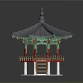 Traditional Oriental Pavilion With Multi tiered Roof Red Pillars Green Ornaments Wooden Stairs And Railings