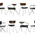 Modern Dining Chairs With Wooden Backrest Black Leather Seat And Metal Legs