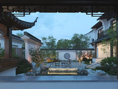 Traditional Chinese Garden Landscape With Classic Architecture Moon Gate Pond And Stone Decor 3d model