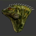 Artistic Green Yellow Lizard Head with Red Eyes Spiky Details and White Spots