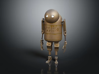 Metallic Robot Character With Glowing Eyes And Industrial Mechanical Design Features 3d model