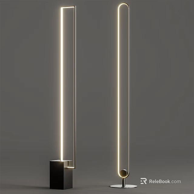 Modern Floor Lamp With Sleek Vertical LED Light And Minimalist Black Base 3d model 