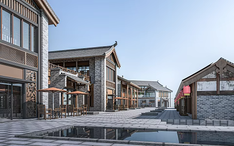Chinese Commercial Street Ancient Building Commercial Building Ancient Town Building Ancient Building Roof 3d model