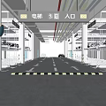 Multi Level Indoor Parking Garage With Elevator Entrance Parked Cars Green Door And Floor Markings