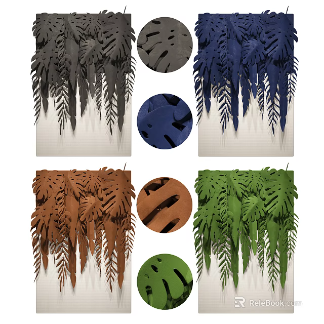 Colorful Tropical Leaf 3D Wall Decor With Various Green Blue Brown Gray Tones 3d model 