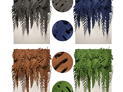 Colorful Tropical Leaf 3D Wall Decor With Various Green Blue Brown Gray Tones 3d model