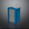 Blue Portable Toilet Unit With White Roof Gray Door And Metal Lock