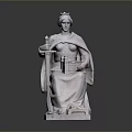 Woman Statue Sitting On Throne Holding Scepter And Basket In Stone