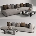 Modern Light Gray L Shaped Sofa With Decorative Pillows And Marble Top Coffee Table Set 3d model