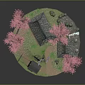 Scenic Japanese Traditional Landscape With Pink Cherry Blossom Trees Winding Pathway And Lush Green Grass
