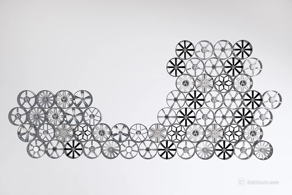 Modern Wall Decor With Wheel Like Circular Elements In L Shaped Arrangement 3d model