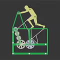 Yellow Climbing Doll On Green Mechanical Structure With Gear Mechanism
