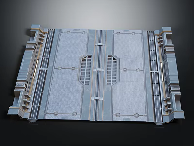 Futuristic Metallic Ground Paneled Surface With Grid Grooves And Textured Design 3d model