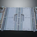 Futuristic Metallic Ground Paneled Surface With Grid Grooves And Textured Design