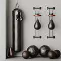 Black Boxing Training Equipment With Wall Mounted Speed Bags Hanging Gloves And Floor Training Balls