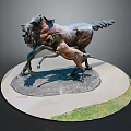 Bronze Horse Sculpture Featuring Mare And Foal On Circular Base With Grass
