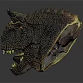Detailed T Rex Dinosaur Head Model With Green Scaly Skin Sharp Teeth And Horns