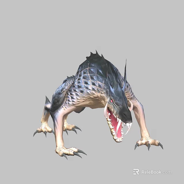 Game And Movie Monster Character With Black Scales Open Mouth Sharp Fangs Red Eyes Claws 3d model 