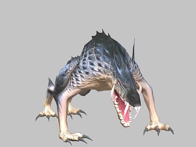 Game And Movie Monster Character With Black Scales Open Mouth Sharp Fangs Red Eyes Claws 3d model