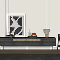 Modern TV Stand With Drawers And Decorative Items Near Geometric Artwork