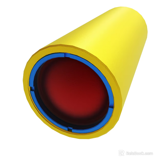 Detailed View of Yellow Cylinder with Red Interior and Blue Rim Design 3d model 